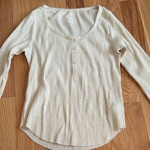 AERIE Cream Ribbed Long Sleeve Top